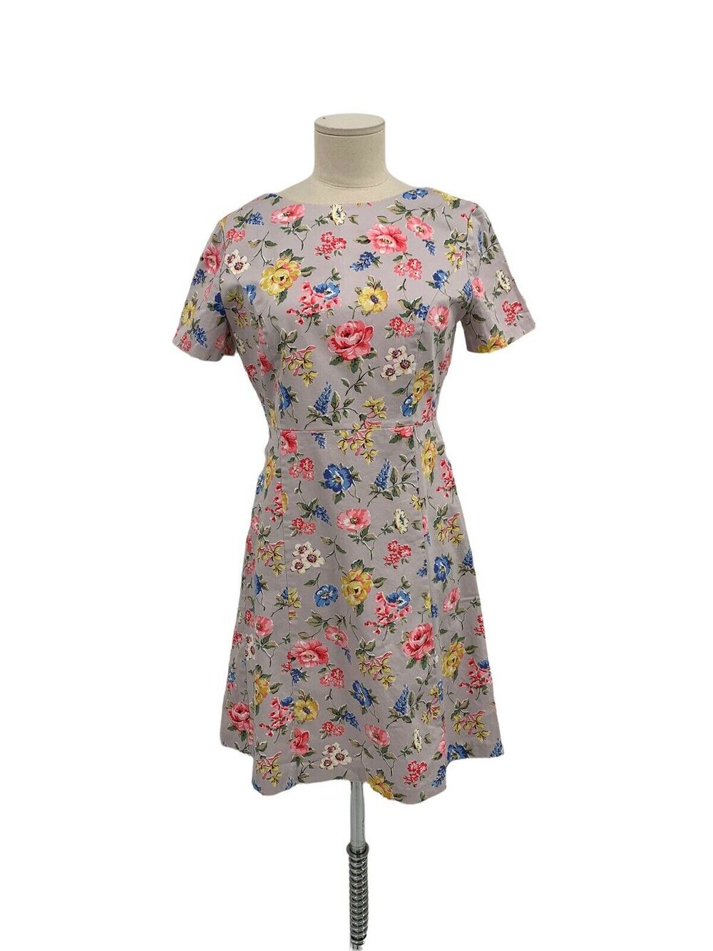 Cath Kidston Dress Gray Floral Retro Style Short Sleeve Short Sleeve US 4